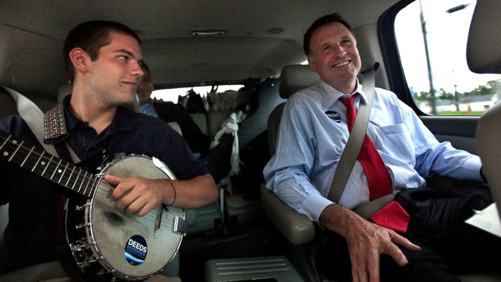 PHOTO: Democratic gubernatorial candidate Creigh Deeds spends time with his son Gus, left, on the road to Halifax, Va., between campaign events, Sept. 25, 2009.