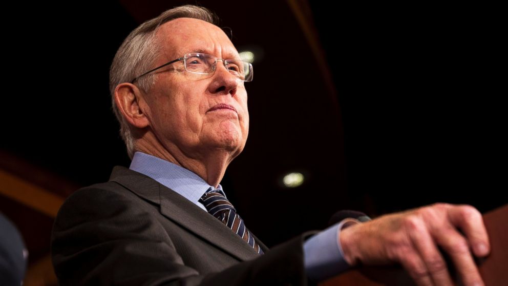 Senate Majority Leader Harry Reid pauses during a news conference on Capitol Hill in Washington, Nov. 21, 2013.