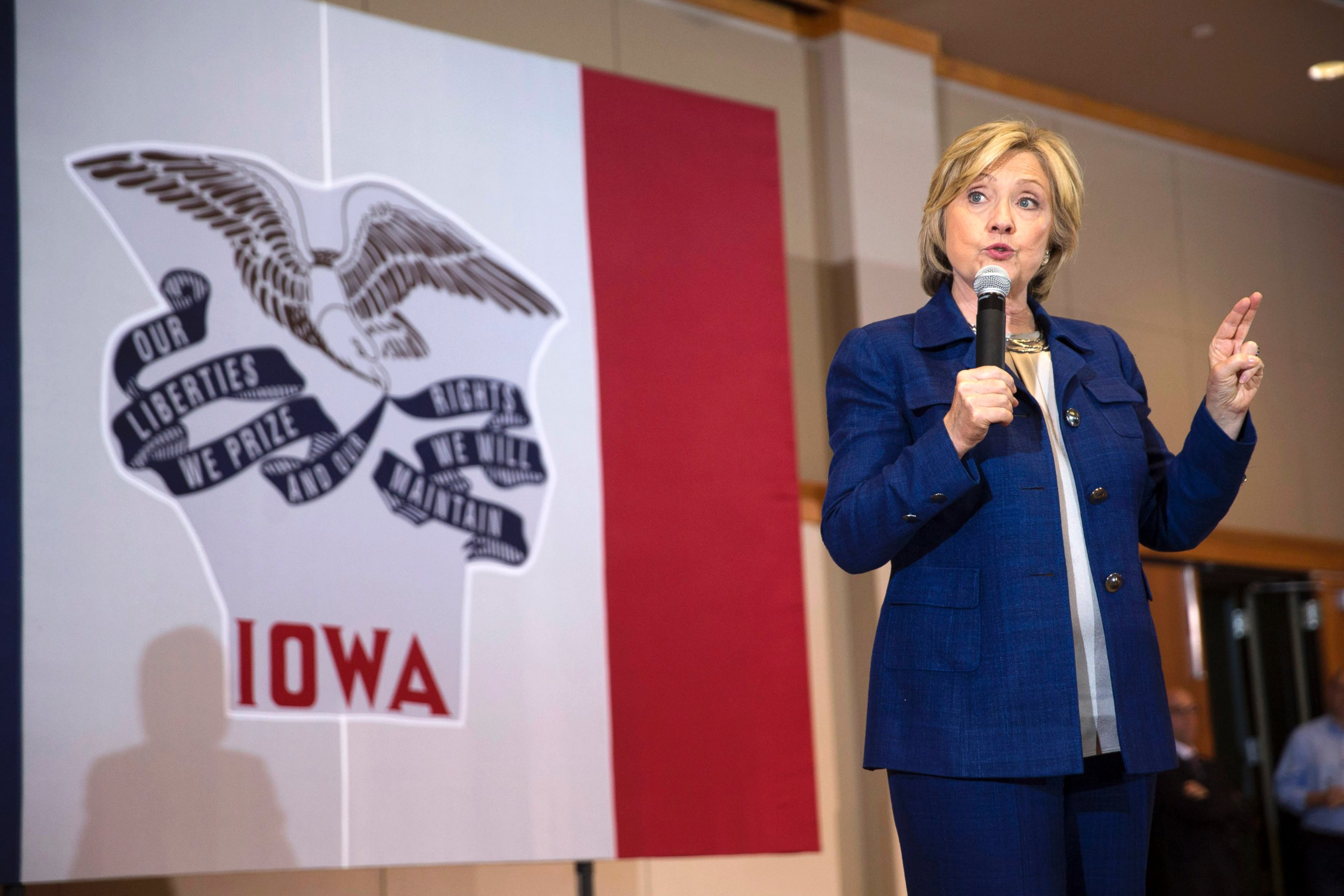 PHOTO: Democratic presidential candidate Hillary Rodham Clinton speaks during an organizing event at the University of Northern Iowa, Sept. 14, 2015, in Cedar Falls, Iowa.