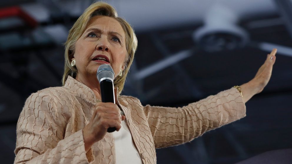 In this Aug. 17, 2016 file photo, Democratic presidential candidate Hillary Clinton speaks at campaign event at John Marshall High School in Cleveland. 