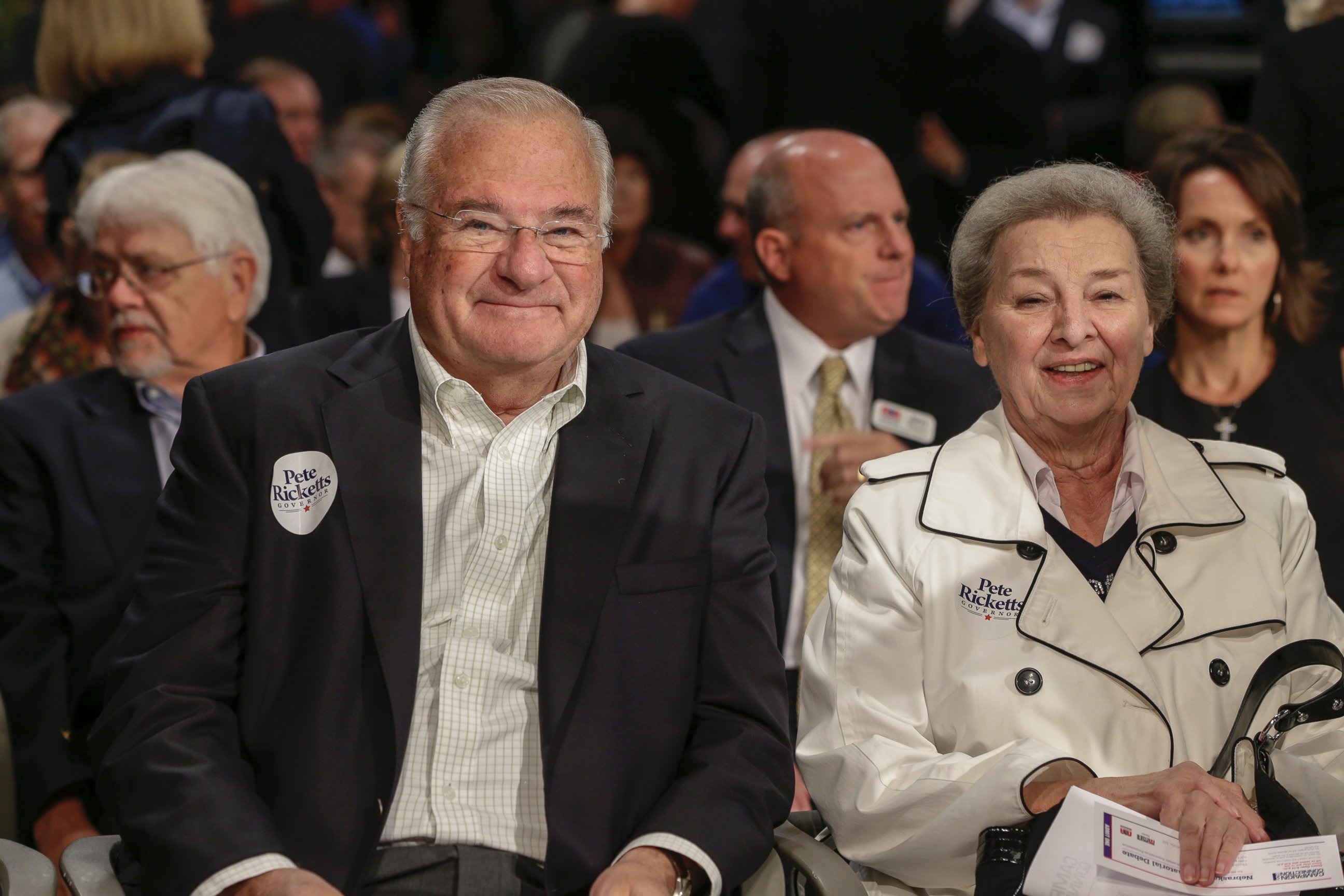 PHOTO: Joe and Marlene Ricketts, parents of Republican gubernatorial candidate Pete Ricketts, are seen prior to a debate in Lincoln, Nebraska, Oct. 2, 2014.