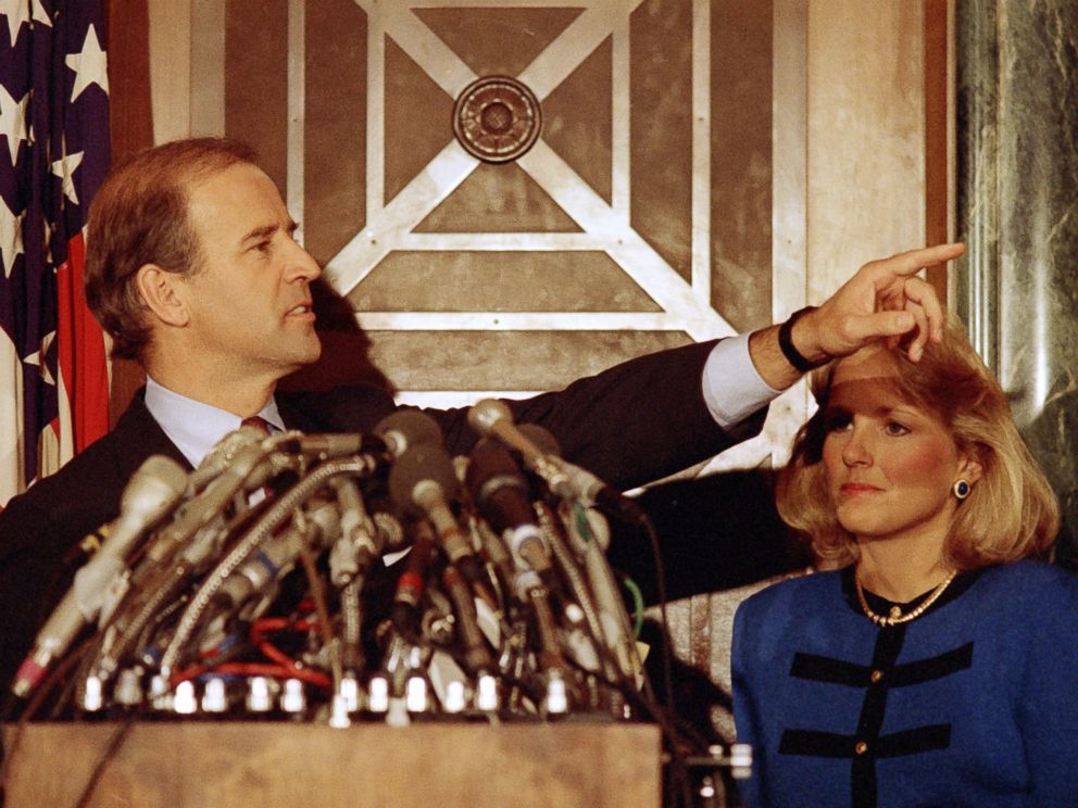 PHOTO: Sen. Joe Biden gestures during a news conference on Capitol Hill, Sept. 23, 1987.