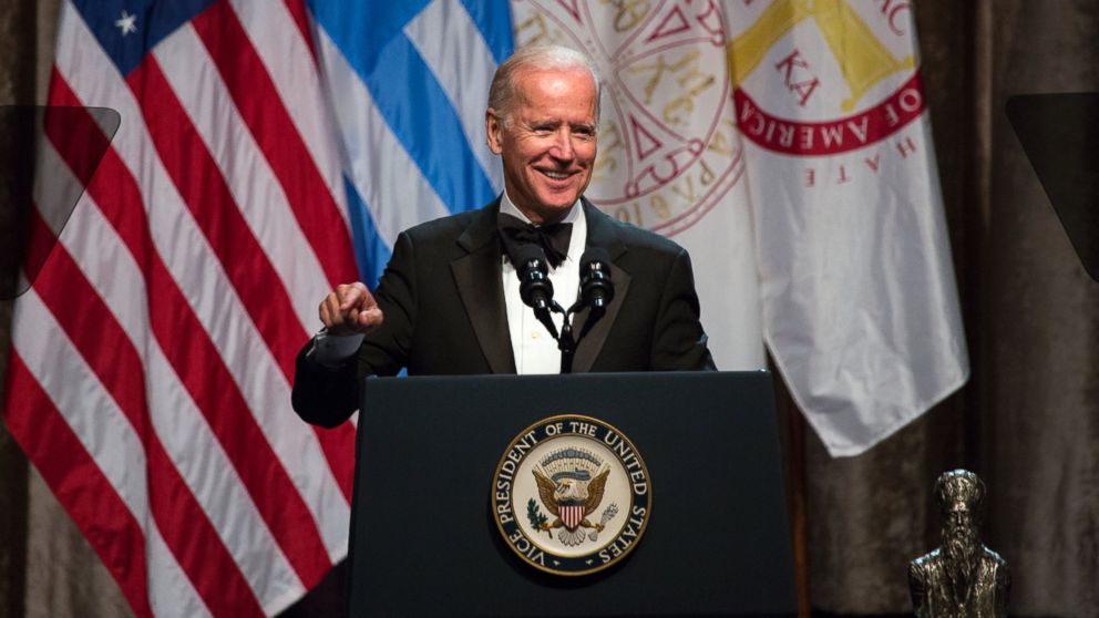 Vice President Joe Biden speaks at the annual dinner of The Order of St. Andrew the Apostle, Archons of the Ecumenical Patriarchate, after he was presented the Athenagoras Human Rights Award in New York, Oct. 17, 2015. 