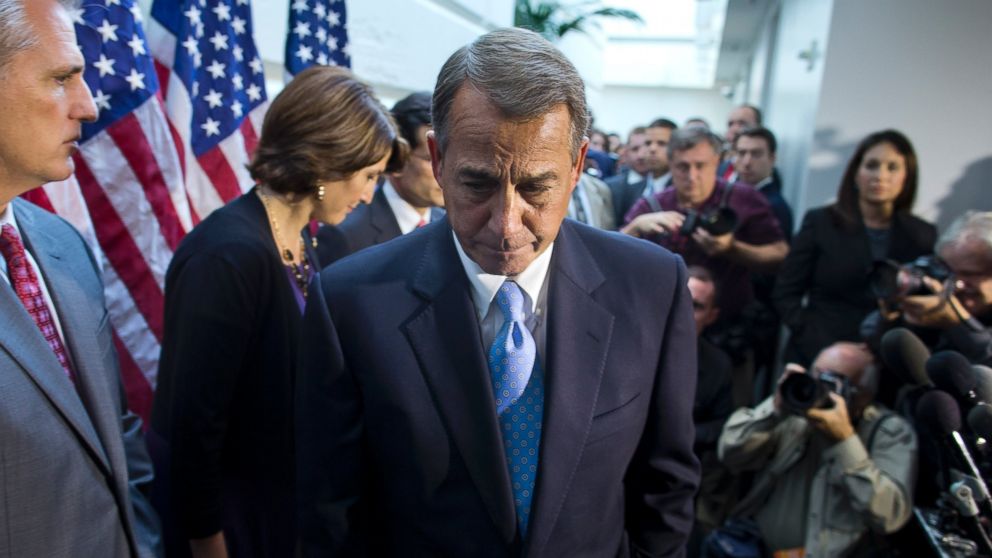 House Speaker John Boehner, R-Ohio, walks away from the microphone during a news conference after a House GOP meeting on Capitol Hill, Oct. 15, 2013, in Washington. 