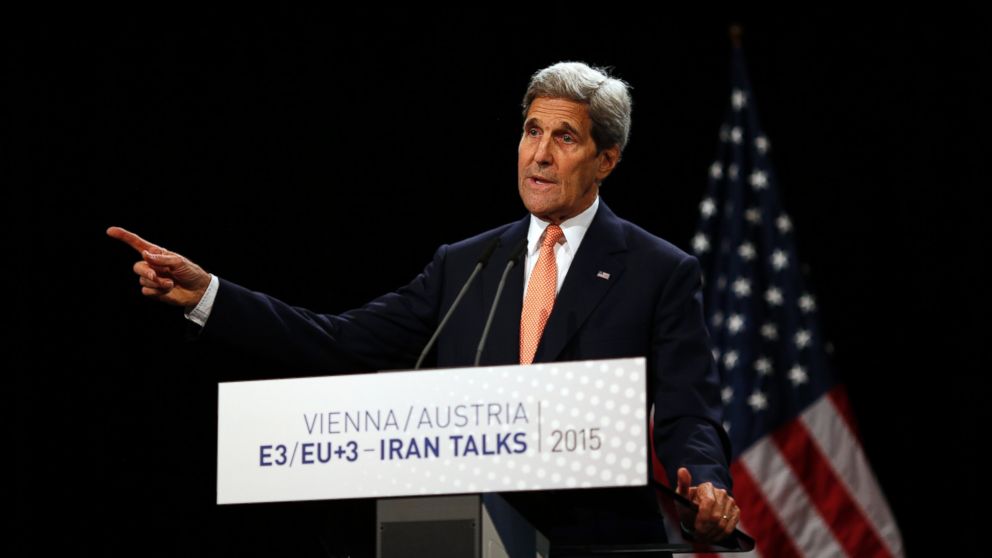 U.S. Secretary of State John Kerry delivers a statement on the Iran talks deal at the Vienna International Center, July 14, 2015, in Vienna.