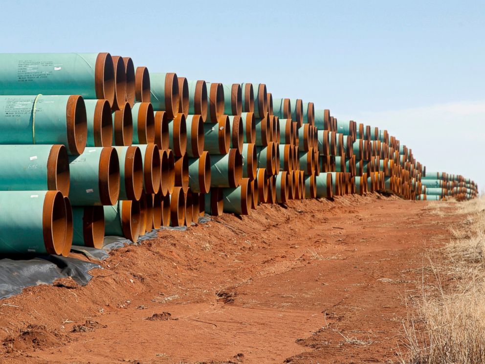 PHOTO: Miles of pipe ready to become part of the Keystone Pipeline are stacked in a field near Cushing, Okla.