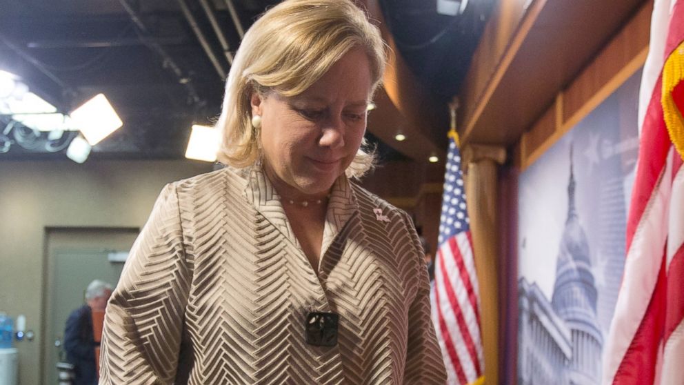PHOTO: Sen. Mary Landrieu, the Keystone XL oil pipeline bill sponsor, turns from a news conference on Capitol Hill in Washington, Nov. 18, 2014.