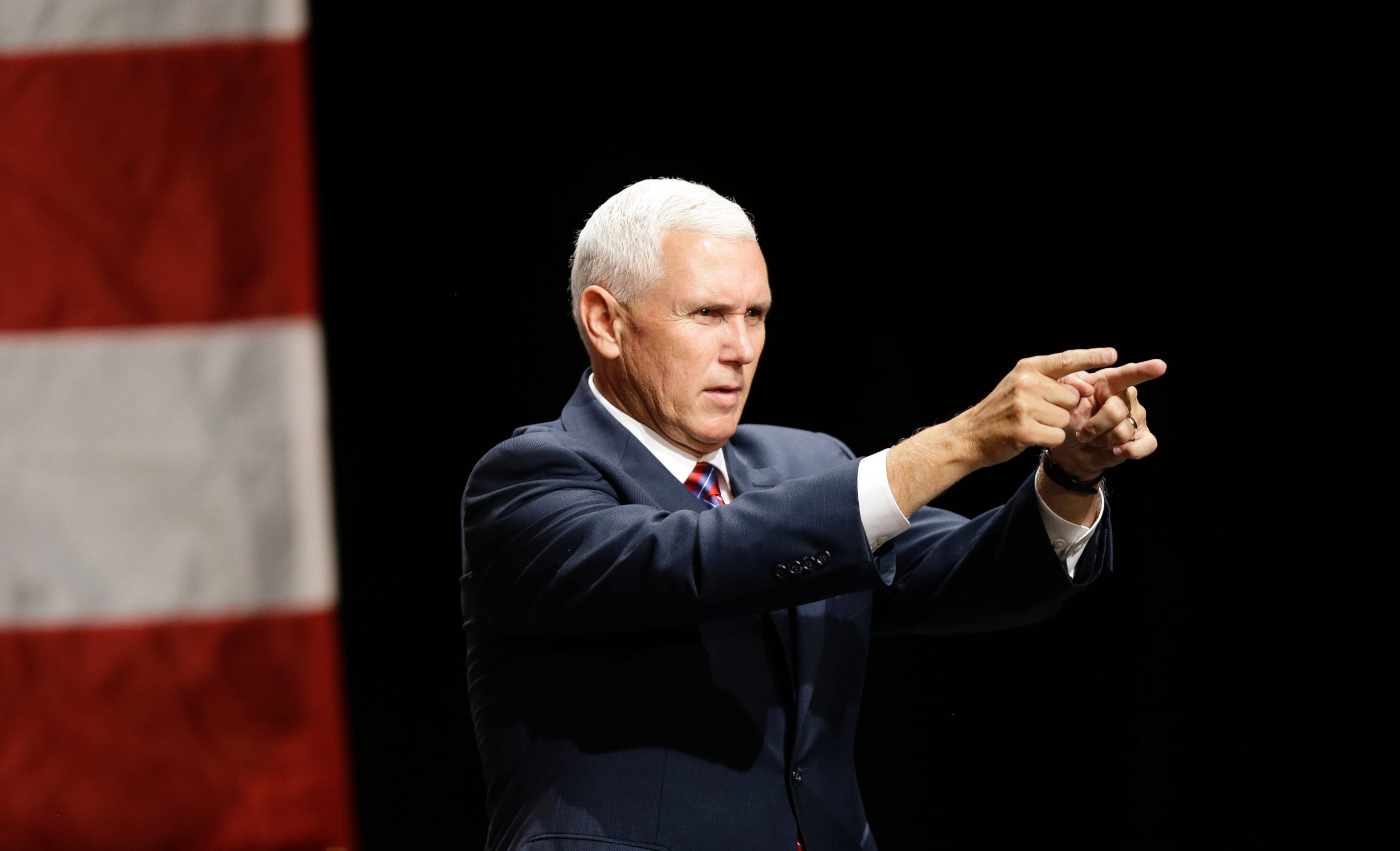 PHOTO: Republican vice presidential candidate, Indiana Gov. Mike Pence reacts to the audience during a town hall meeting in Raleigh, N.C., Aug. 4, 2016.