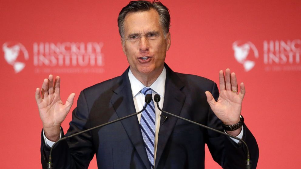 PHOTO: Former Republican presidential candidate Mitt Romney weighs in on the Republican presidential race during a speech at the University of Utah, March 3, 2016, in Salt Lake City.