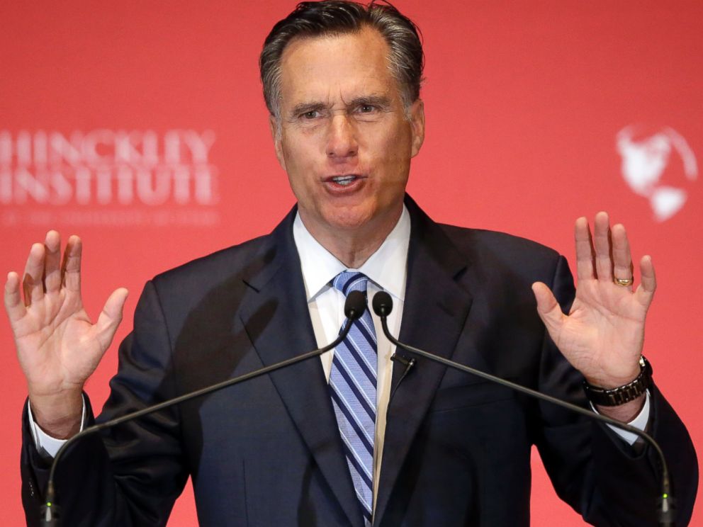 PHOTO: Former Republican presidential candidate Mitt Romney weighs in on the Republican presidential race during a speech at the University of Utah, March 3, 2016, in Salt Lake City. 