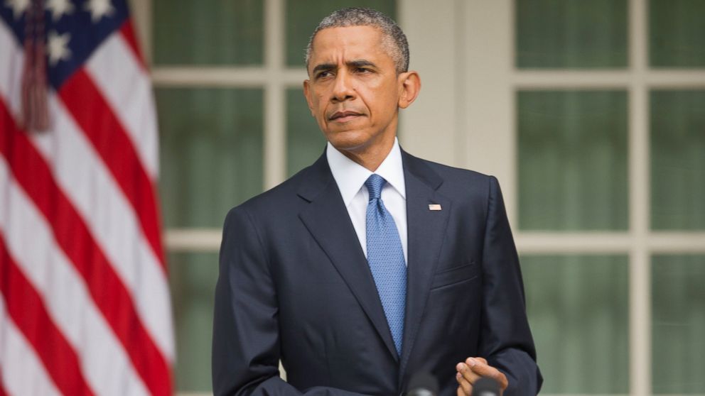 President Barack Obama walks toward the podium before speaking in the Rose Garden of the White House in Washington, June 26, 2015.