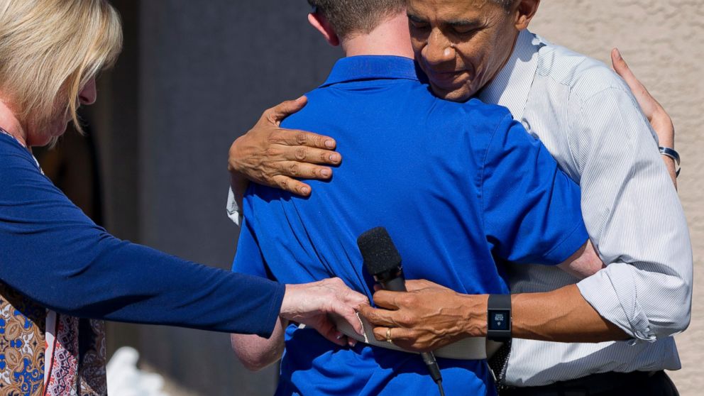 PHOTO: President Barack Obama embraces Army Ranger Sgt. 1st Class Cory Remsburg, a veteran of Afghanistan and a wounded warrior who the President highlighted in his 2014 State of the Union Address, March 13, 2015