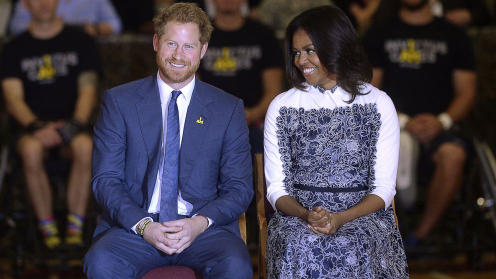 First Lady Michelle Obama and HRH Prince Harry attend an event in celebration of the upcoming Invictus Games in Fort Belvoir, Oct.28, 2015, in Virginia.  