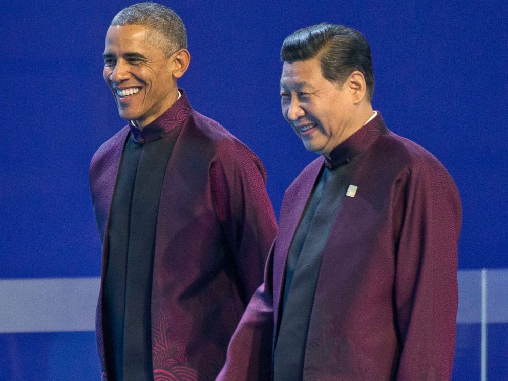 PHOTO: U.S. President Barack Obama, left, and Chinese President Xi Jinping walk during the Asia-Pacific Economic Cooperation (APEC) Summit family photo, Nov. 10, 2014 in Beijing.