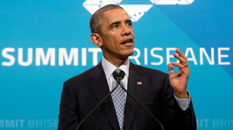 PHOTO: U.S. President Barack Obama speaks during his news conference at the G20 Summit in Brisbane, Australia, Nov. 16, 2014.