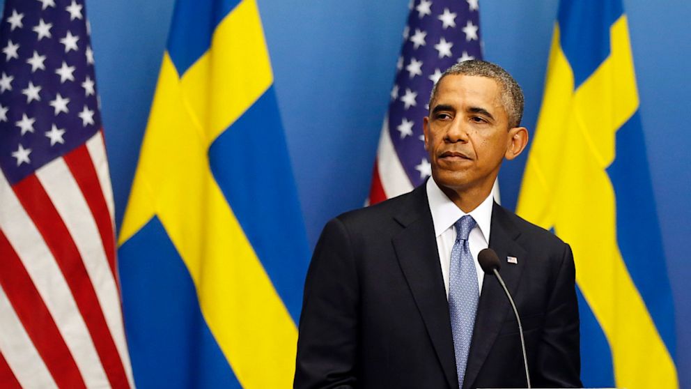 President Barack Obama holds a press conference with Prime Minister Fredrik Reinfeldt, at Rosenbad in Stockholm, Sept. 4, 2013.
