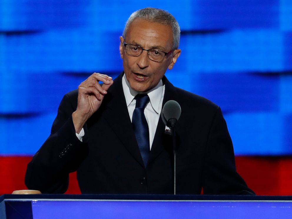 PHOTO: In this July 25, 2016, file photo, John Podesta, Clinton Campaign Chairman, speaks during the first day of the Democratic National Convention in Philadelphia.