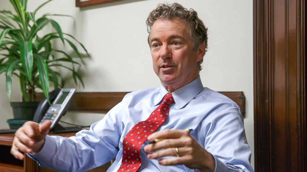 Sen. Rand Paul, R-Ky. speaks in his office on Capitol Hill in Washington, Feb. 10, 2015.