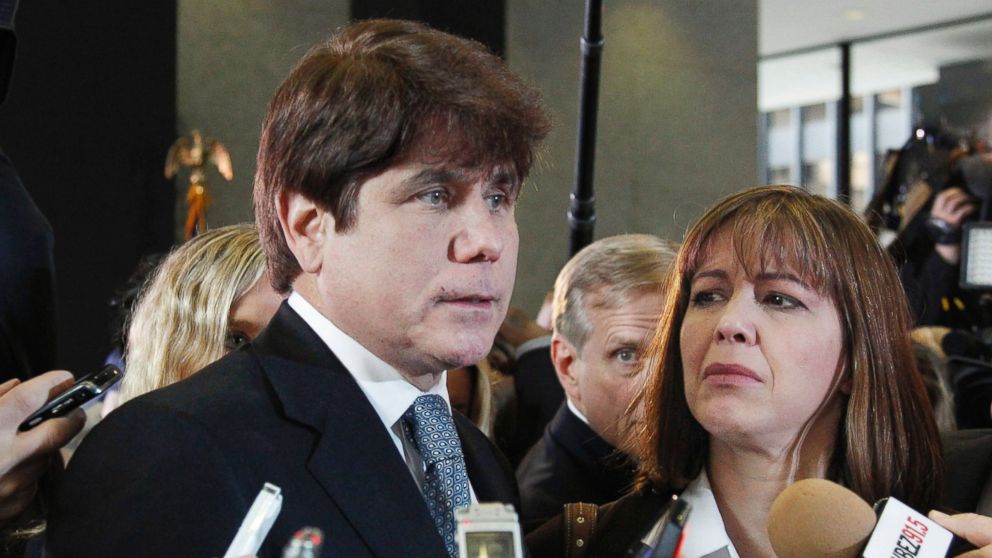 In this Dec. 7, 2011 file photo, former Illinois Gov. Rod Blagojevich, left, speaks to reporters as his wife, Patti, listens at the federal building in Chicago.