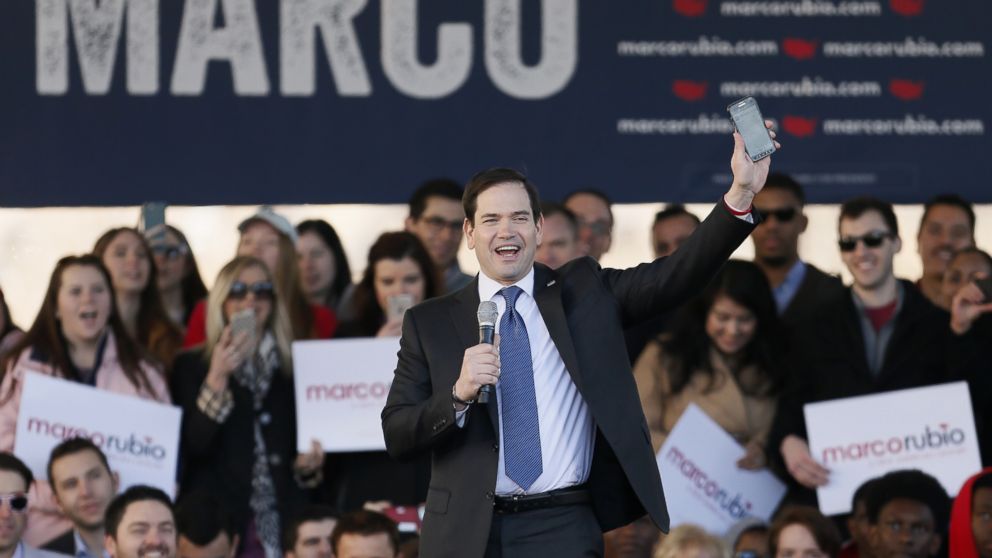 Republican presidential candidate, Sen. Marco Rubio, speaks during a rally, Feb. 26, 2016, in Dallas.