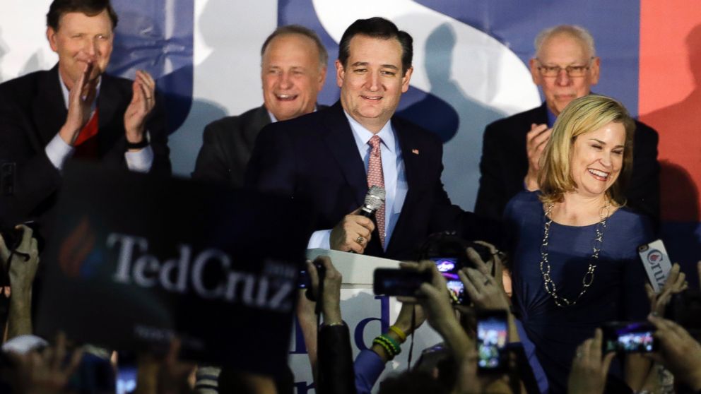 Republican presidential candidate, Sen. Ted Cruz, speaks during a caucus night rally, Feb. 1, 2016, in Des Moines, Iowa. 
