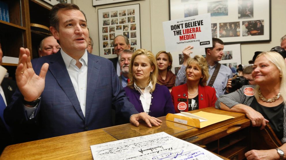Republican presidential candidate Sen. Ted Cruz speaks after filing papers to be on the nation's earliest presidential primary ballot, Nov. 12, 2015, at The Secretary of State's office in Concord, N.H.