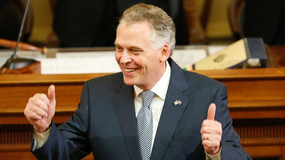 Virginia Gov. Terry McAuliffe gestures as he delivers his State of the Commonwealth Address before a joint session of the 2016 Virginia Assembly at the Capitol in Richmond, Va., Jan. 13, 2016.