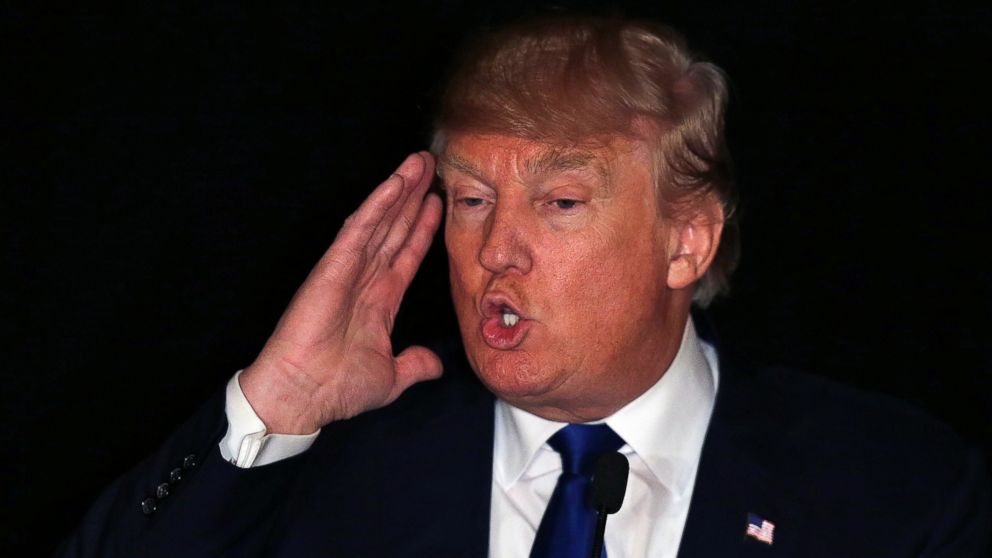 Republican presidential candidate, Donald Trump speaks at a regional police union meeting in Portsmouth, N.H., Dec. 10, 2015.