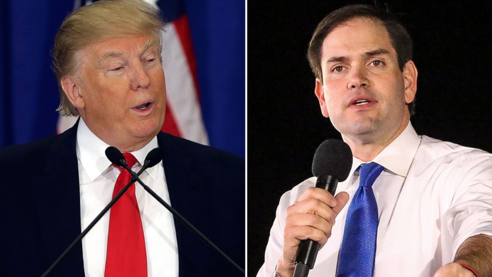 Donald Trump, left, and Marco Rubio speak at campaign rallies.