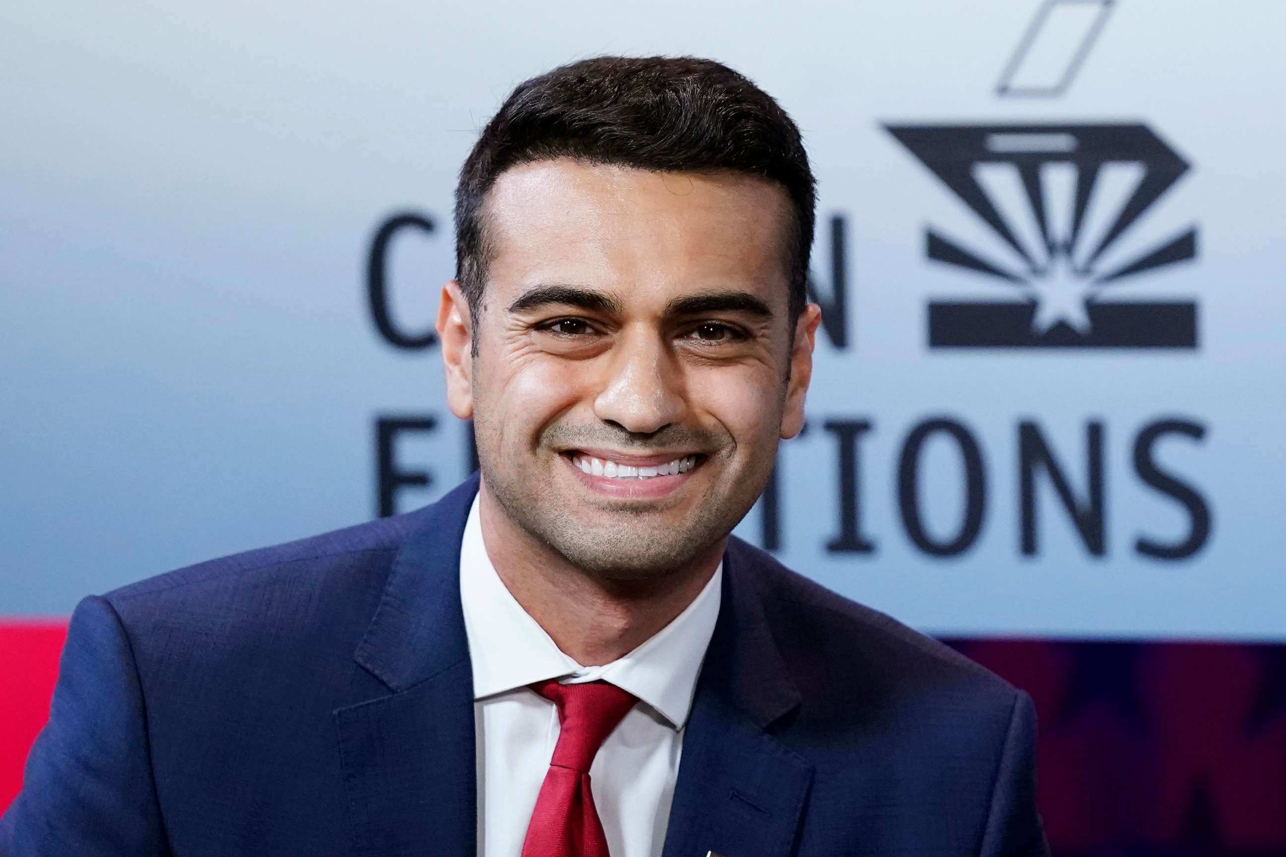 PHOTO: Abraham Hamadeh, a Republican candidate for Arizona attorney general, is seen prior to a debate against Democrat Kris Mayes on Sept. 28, 2022.