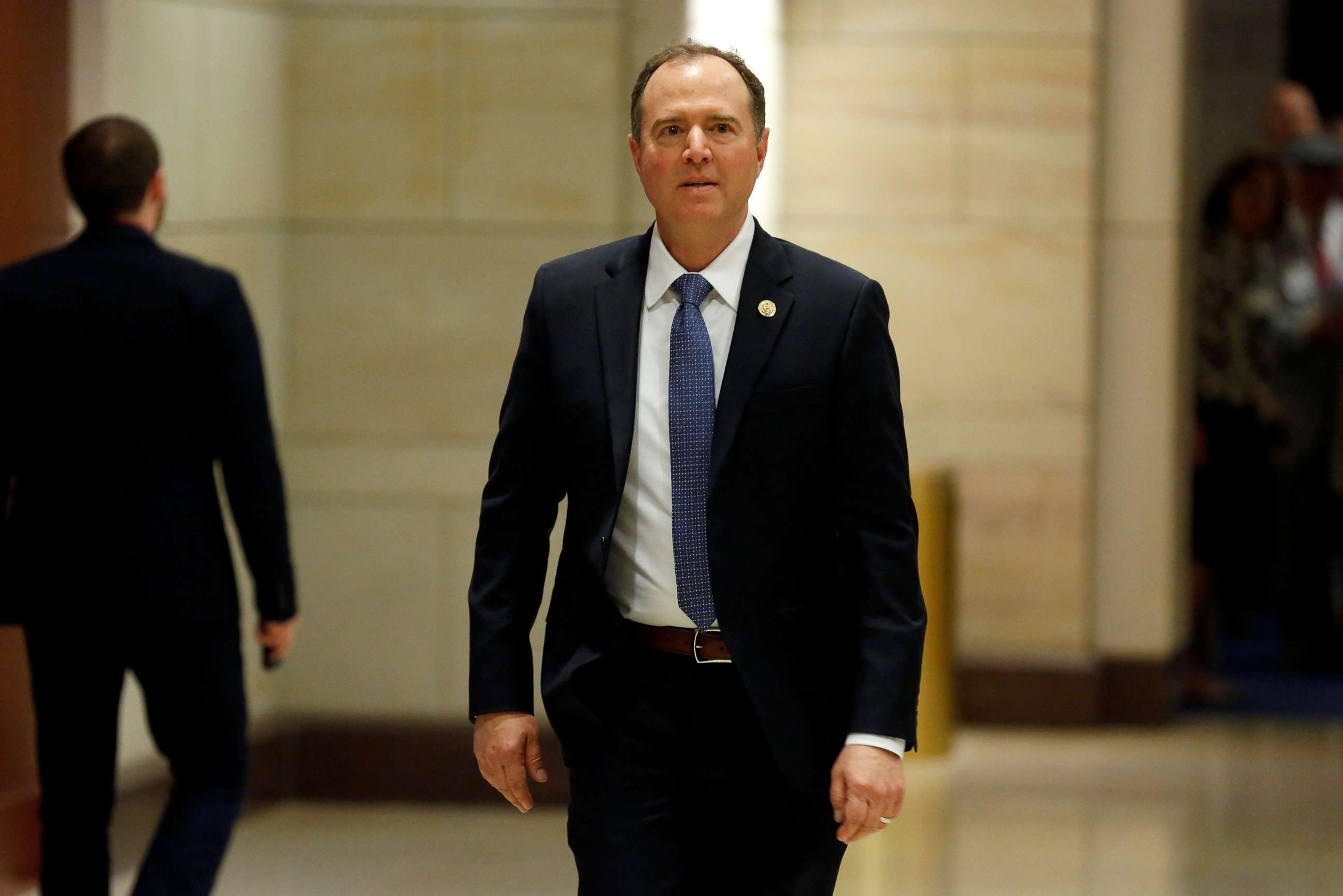 PHOTO: Rep. Adam Schiff (R-CA) arrives for a closed-door briefing on Syria for the U.S. House of Representatives on Capitol Hill in Washington, April 17, 2018.