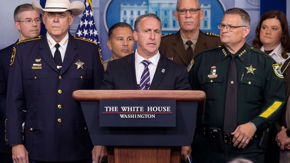 PHOTO: Matthew Albence, acting director of the US Immigration and Customs Enforcement participates in a media conference in the James S. Brady Press Briefing Room at the White House, Sept. 26, 2019.