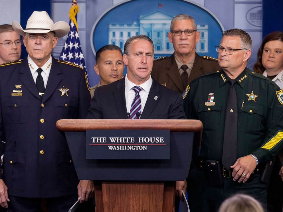 PHOTO: Matthew Albence, acting director of the US Immigration and Customs Enforcement participates in a media conference in the James S. Brady Press Briefing Room at the White House, Sept. 26, 2019.