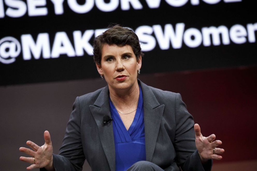 PHOTO: Amy McGrath, former U.S. Marine and Democratic congressional candidate for Kentucky, speaks during the 2018 MAKERS Conference in Hollywood, Calif., Feb. 6, 2018. 