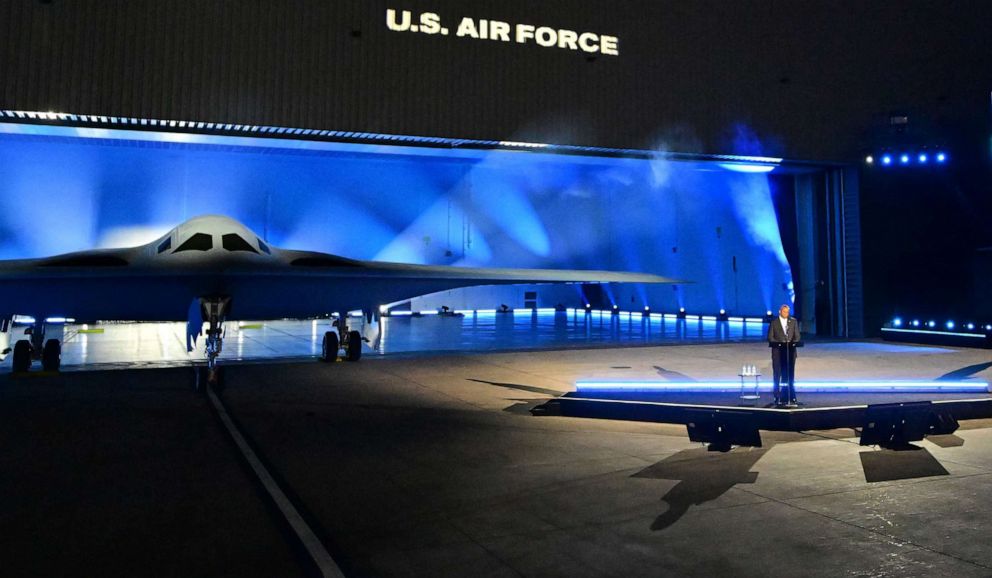 U.S. Secretary of Defense Lloyd Austin speaks at the unveiling of the B-21 Raider at Northrop Grumman Air Force Base 42 in Palmdale, Calif., December 2, 2022. 