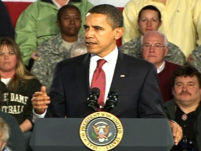 Video from ABC News Politics Live political show about Obamas tour to tout the stimulus bill.