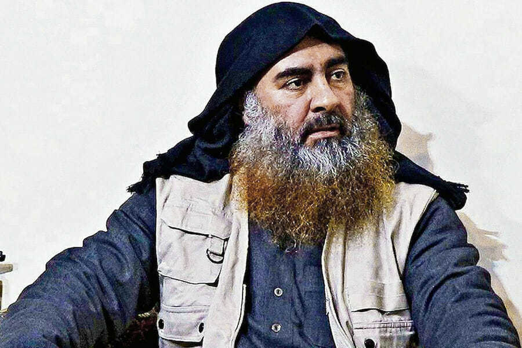 PHOTO: This file image released by the Department of Defense on Wednesday, Oct. 30, 2019, and displayed at a Pentagon briefing, shows an image of Islamic State leader Abu Bakr al-Baghdadi.