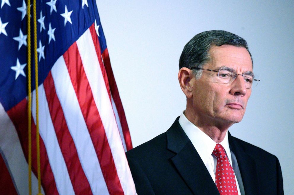 PHOTO: Sen. John Barrasso, R-Wyoming, listens during a news conference on Capitol Hill, Sept. 22, 2020.