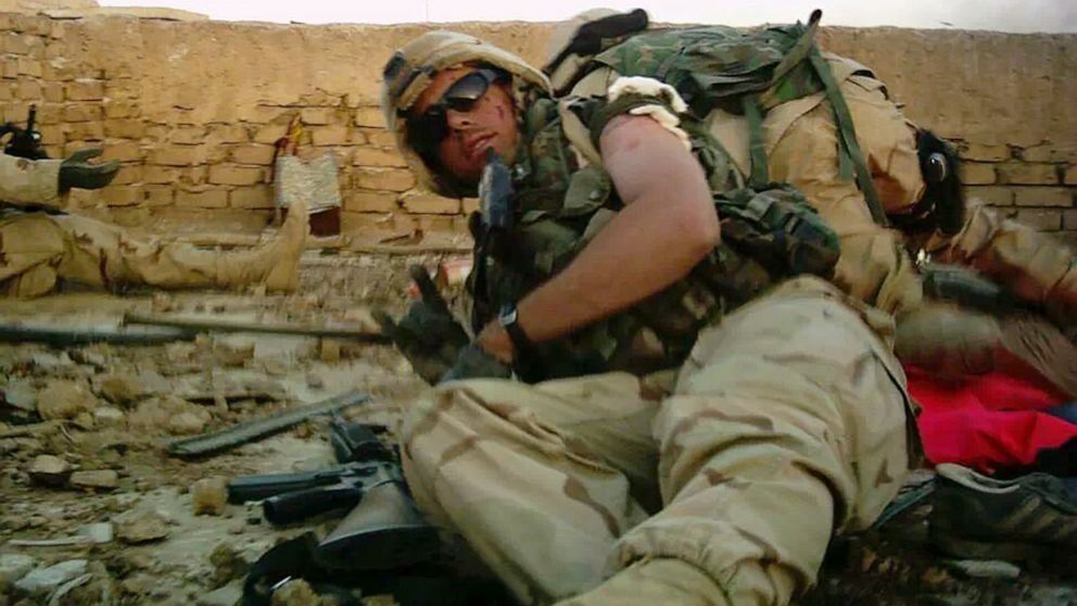 PHOTO: Ben Hayhurst shortly after being shot in Iraq on April 4th, 2004.