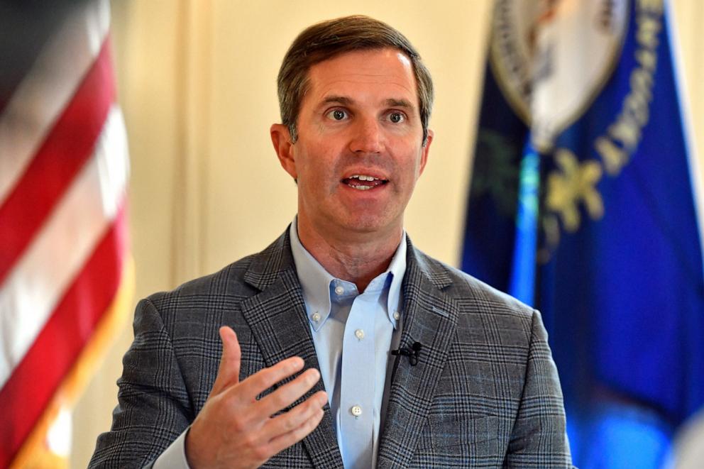PHOTO: Kentucky Gov. Andy Beshear speaks during an interview at the Kentucky State Capitol in Frankfort, Ky., July 22, 2024. 