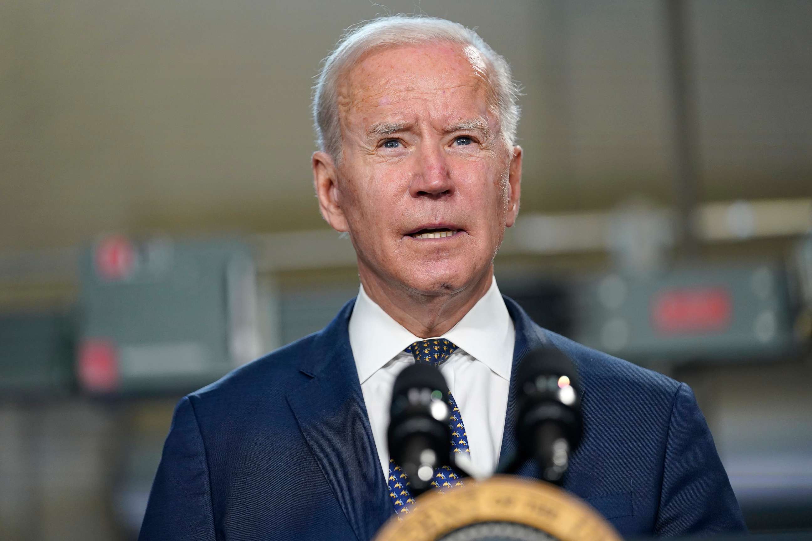 PHOTO: President Joe Biden speaks at Tidewater Community College, May 3, 2021, in Portsmouth, Va. 