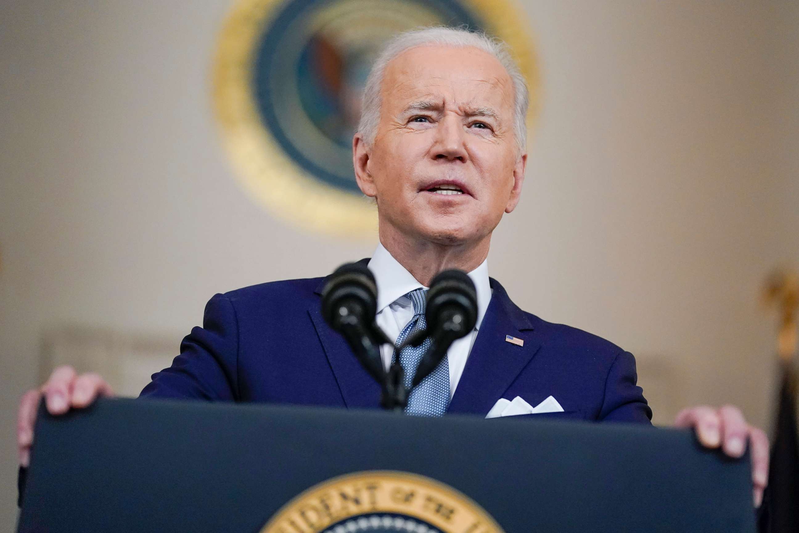 PHOTO: President Joe Biden speaks as he announces Judge Ketanji Brown Jackson as his nominee to the Supreme Court in the Cross Hall of the White House, Feb. 25, 2022.