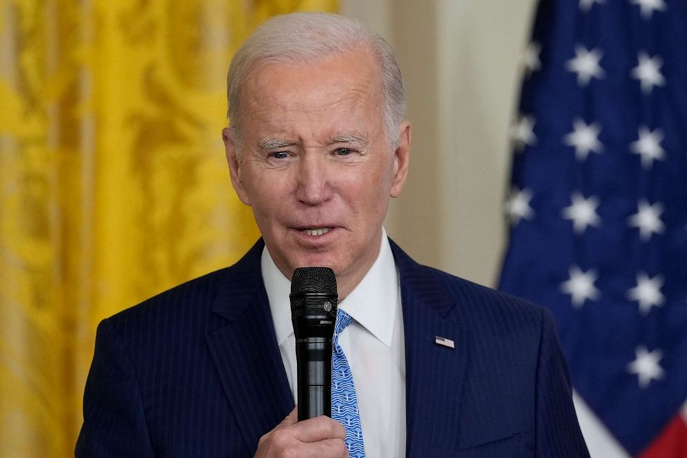 PHOTO: President Joe Biden speaks during a reception in the East Room of the White House, March 29, 2023