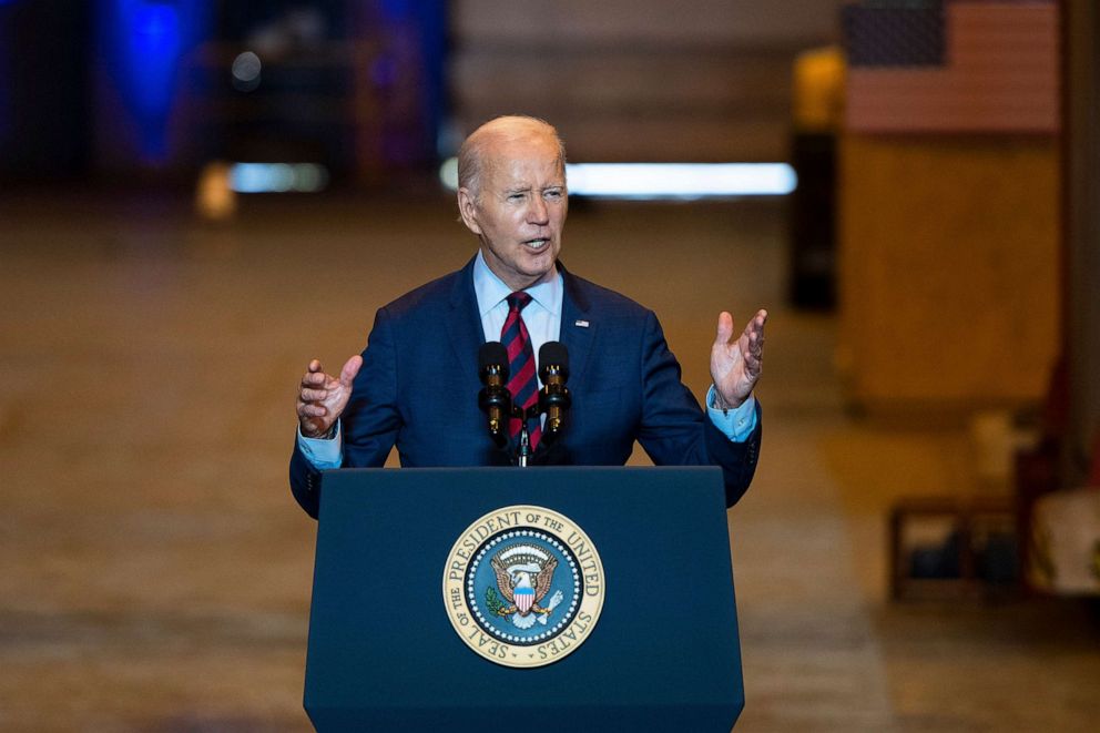 PHOTO: President Joe Biden speaks at a shipyard in Philadelphia, July 20, 2023.