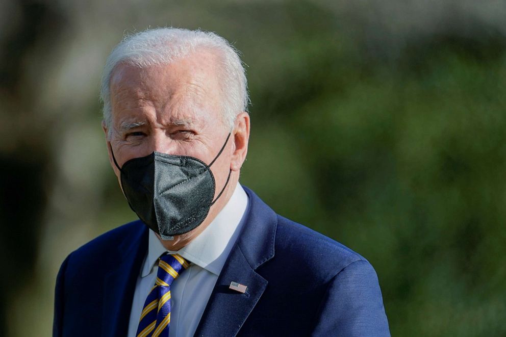 PHOTO: President Joe Biden walks on the South Lawn of the White House after stepping off Marine One, Feb. 10, 2022.