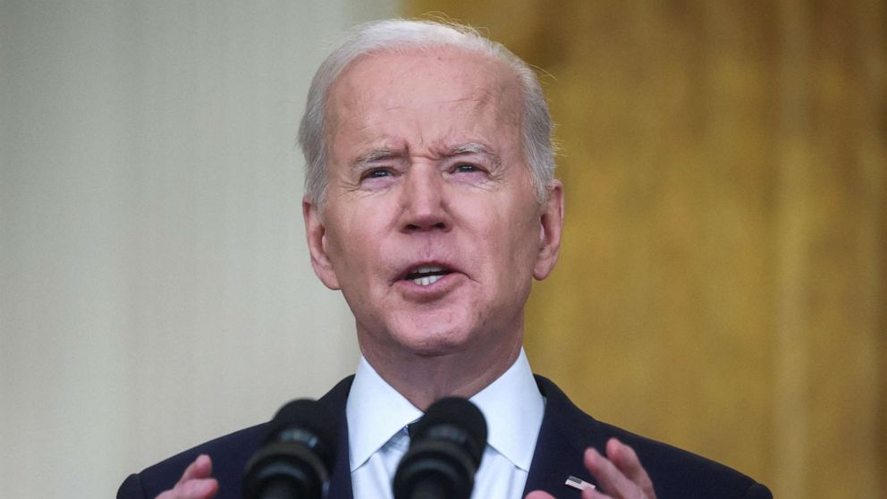 PHOTO: President Joe Biden delivers remarks on Russia's attack on Ukraine, in the East Room of the White House, Feb. 24, 2022. 