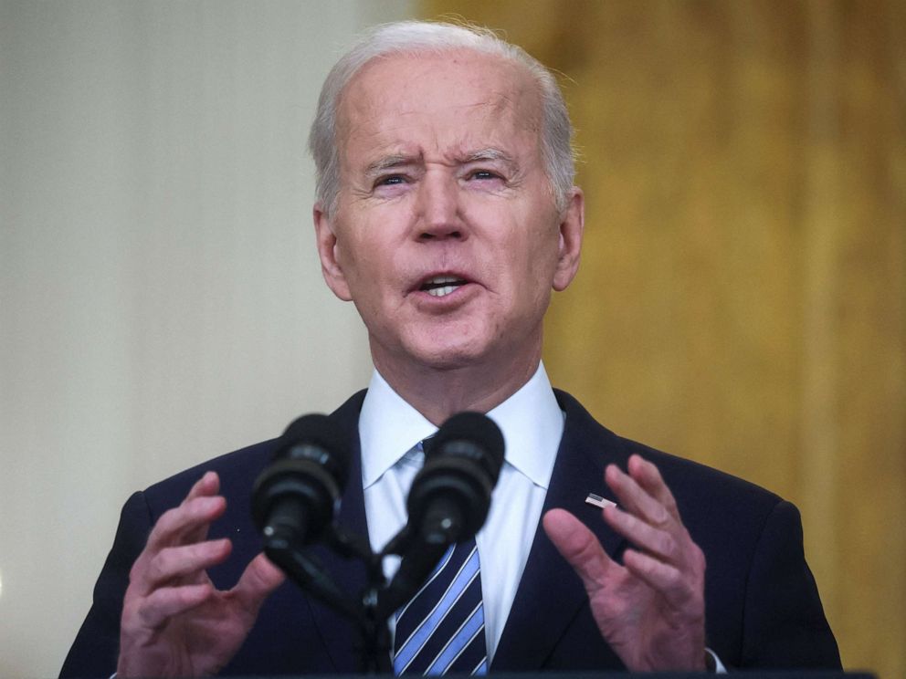 PHOTO: President Joe Biden delivers remarks on Russia's attack on Ukraine, in the East Room of the White House, Feb. 24, 2022. 