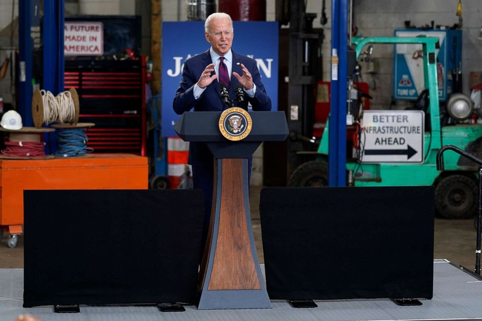 PHOTO: President Joe Biden speaks about infrastructure spending at the La Crosse Municipal Transit Authority, June 29, 2021, in La Crosse, Wis. 