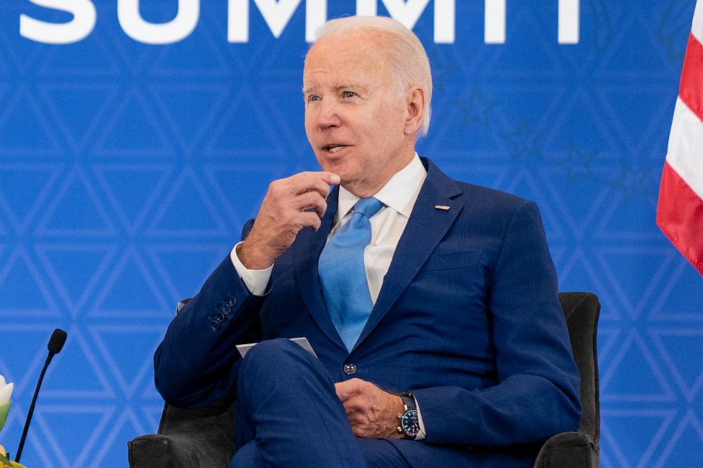 PHOTO: President Joe Biden speaks during a meeting with Canadian Prime Minister Justin Trudeau at the InterContinental Presidente Mexico City hotel in Mexico City, January 10, 2023.