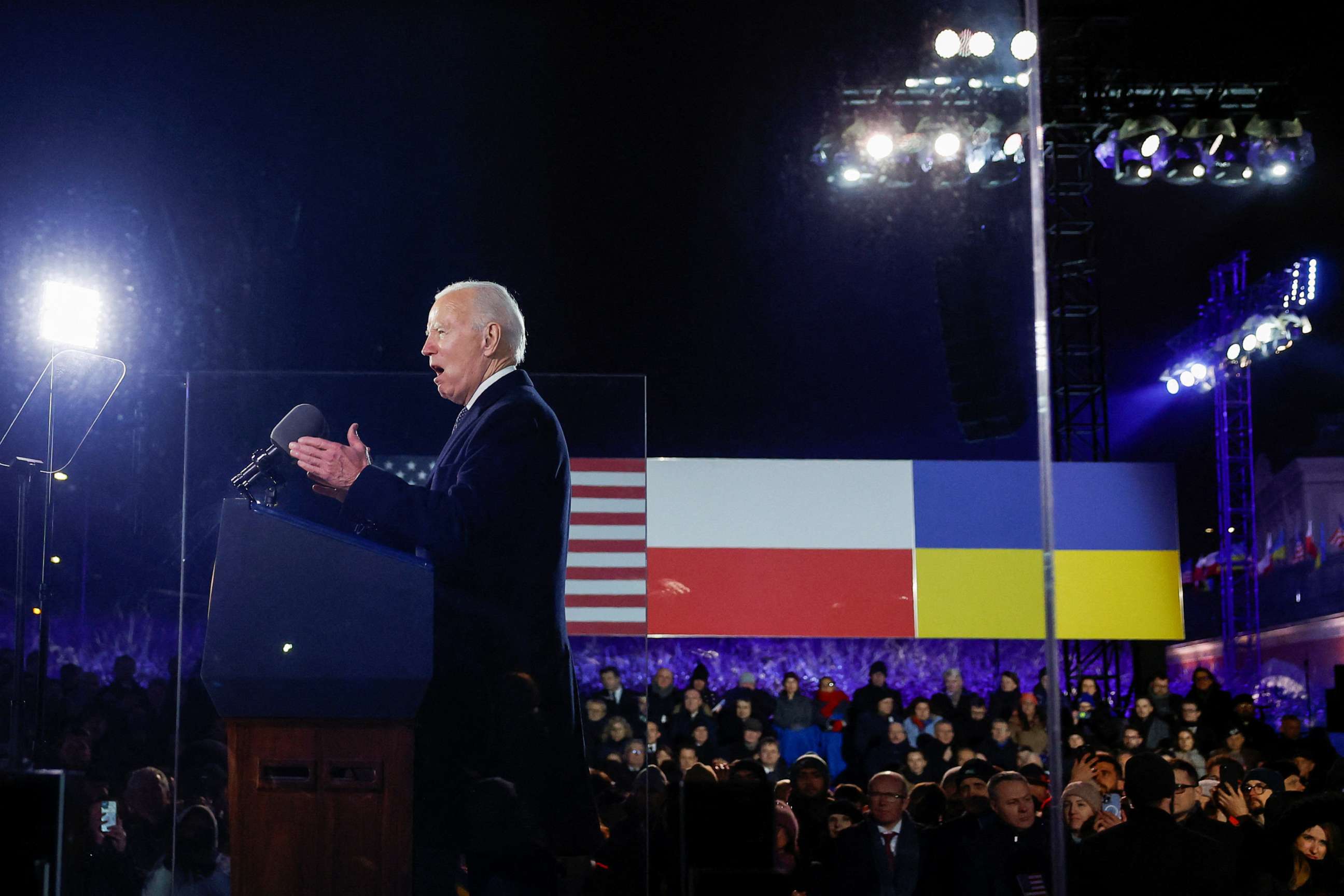 PHOTO: President Joe Biden delivers remarks ahead of the one year anniversary of Russia's invasion of Ukraine, outside the Royal Castle, in Warsaw, Poland, Feb. 21, 2023.